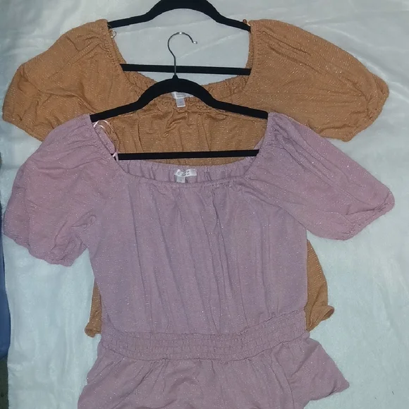 LC Lauren Conrad Puff Sleeve Peplum Blouses - Dusty Rose & Rust - Picture 4 of 5